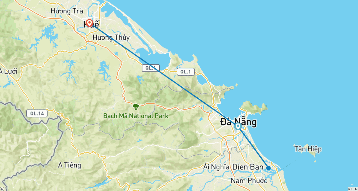 Mapa trasy: Discovery Wietnam Środkowy 5 dni / 4 noce