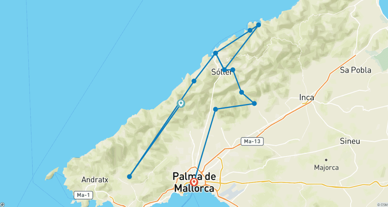 Mapa trasy: Najważniejsze atrakcje Majorki z urokiem