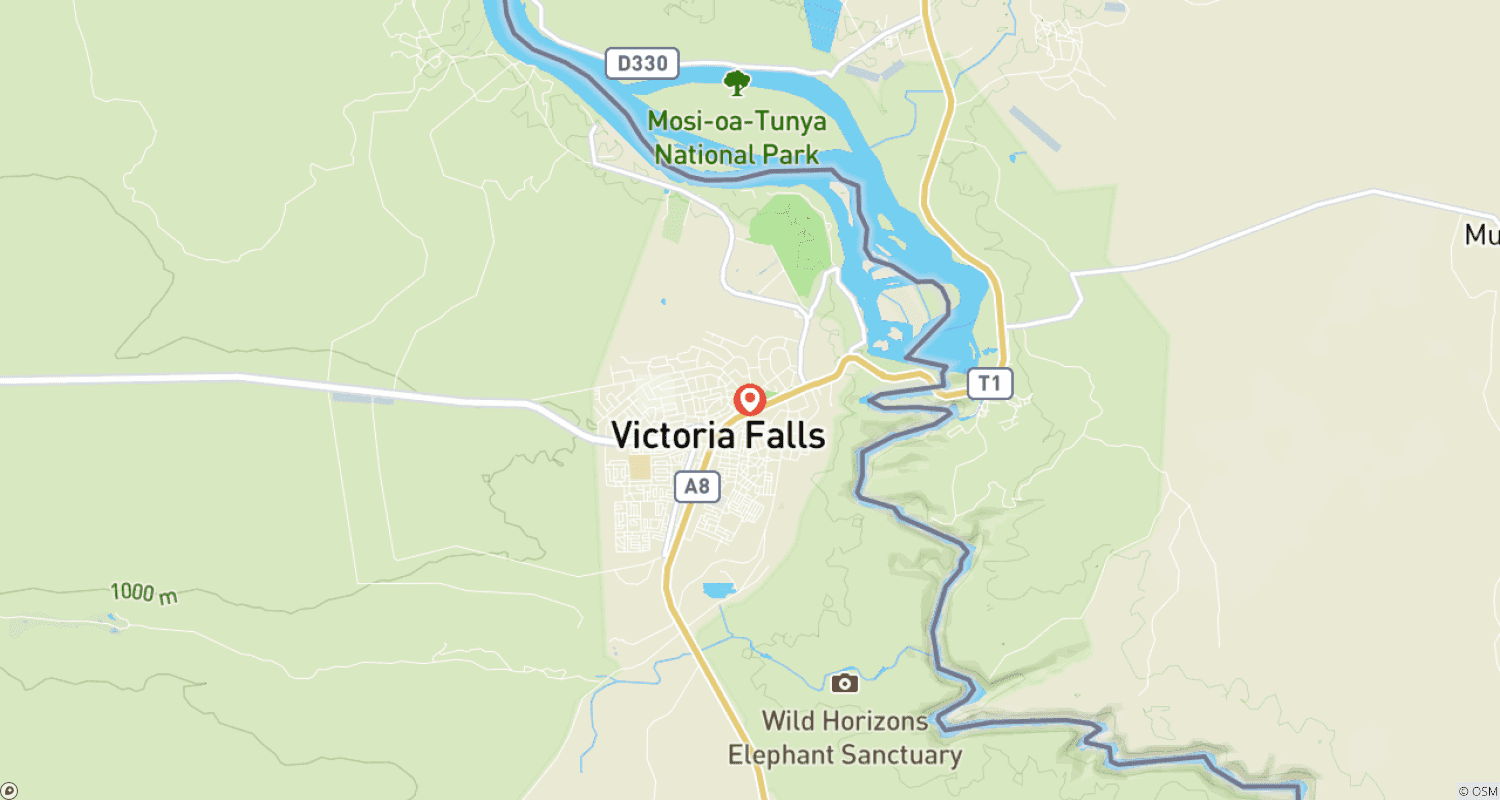 Mapa trasy: 5 dni raftingu po białej wodzie w Wodospadach Wiktorii