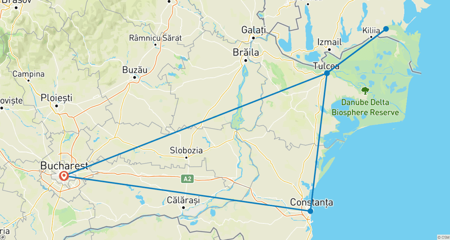 Mapa trasy: Wycieczka 3-dniowa: obserwacja ptaków i safari w Deltcie Dunaju z Bukaresztu