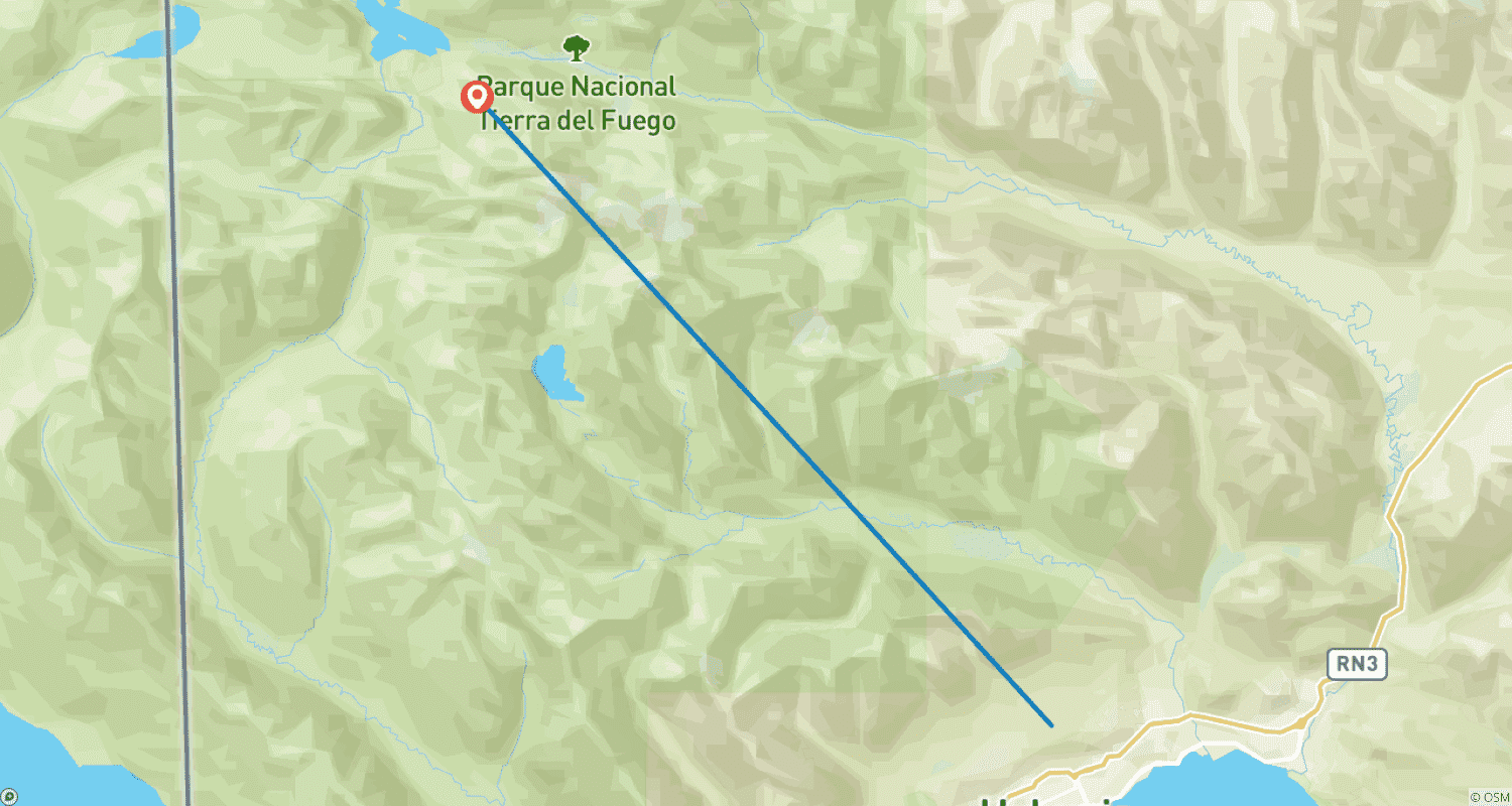 Mapa do percurso de Destaques de Ushuaia e Degustação de Vinhos Patagônicos