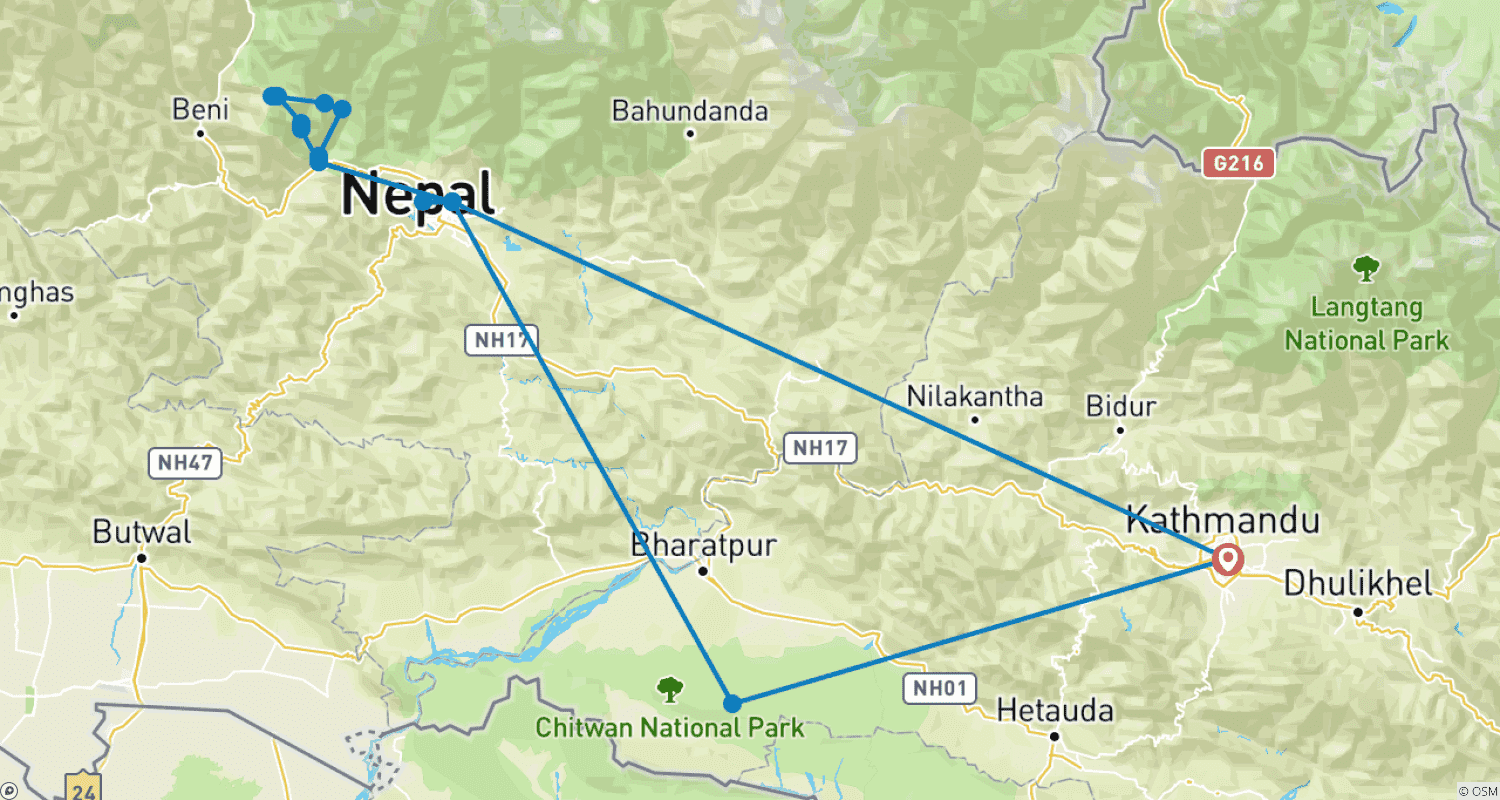 Mapa trasy: Prawdziwa Nepalska Przygoda: 12-dniowa wycieczka