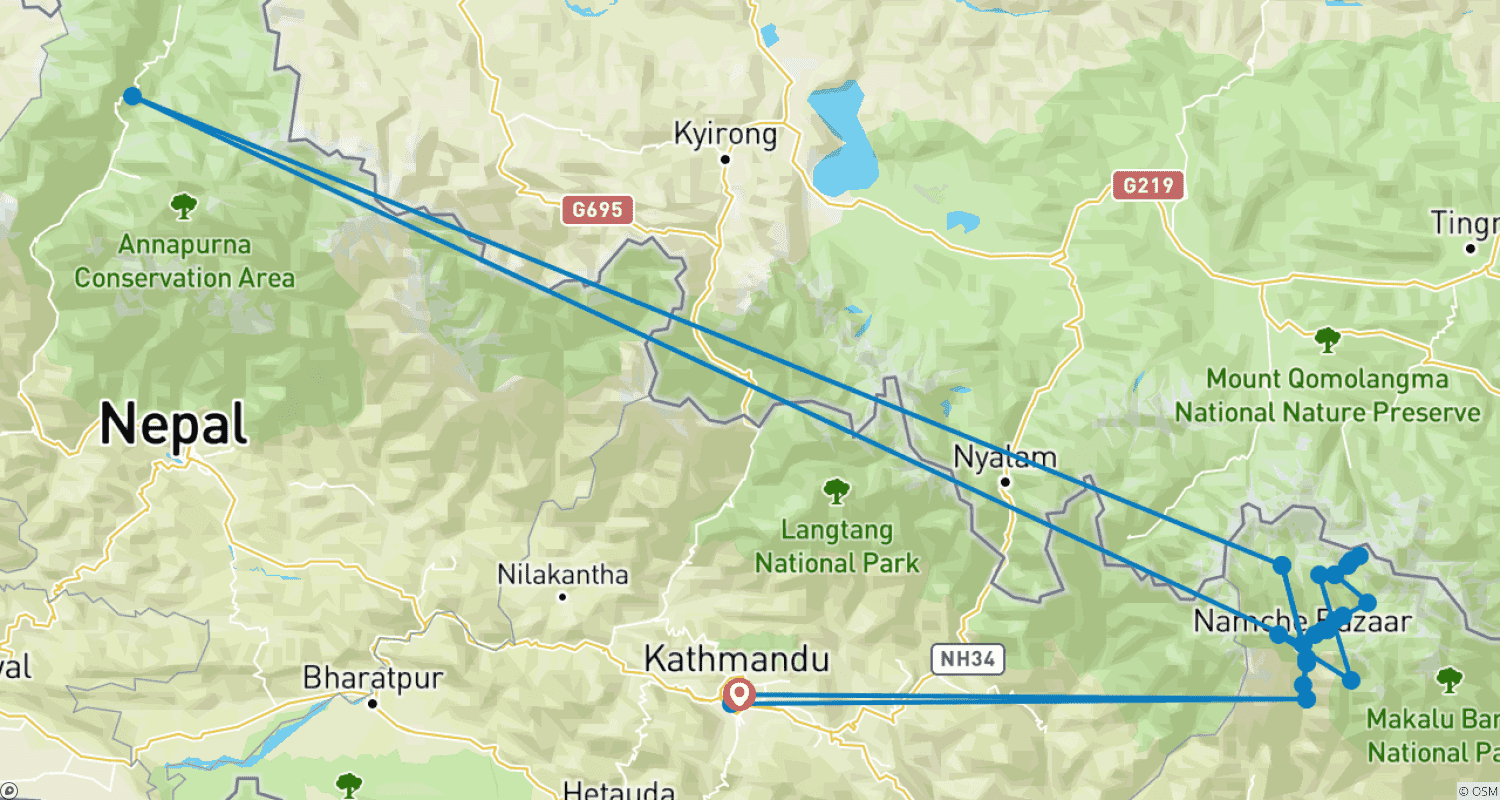 Mapa trasy: Everest Trekking przez Wysokie Przełęcze
