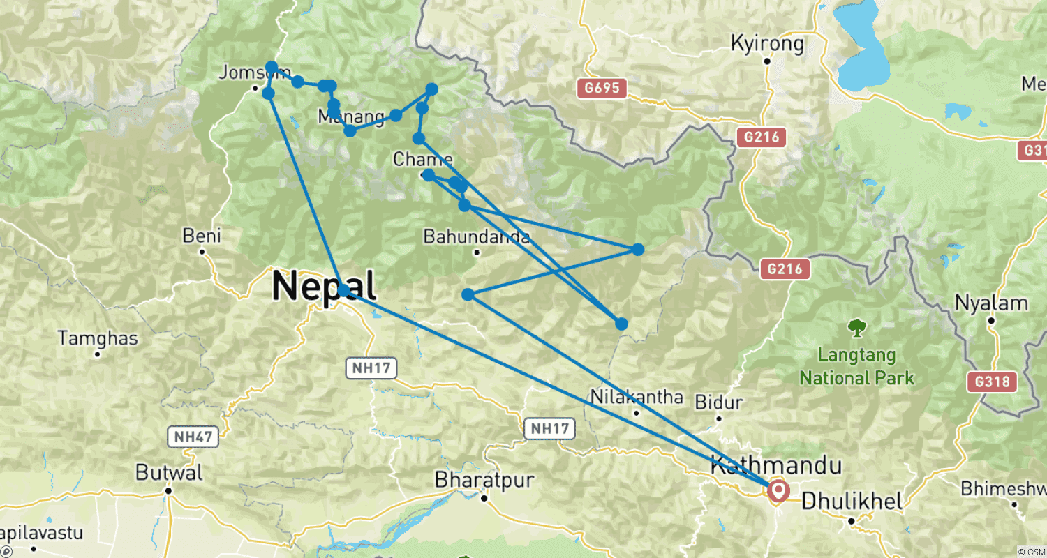 Mapa trasy: Nar Phu Valley Trek