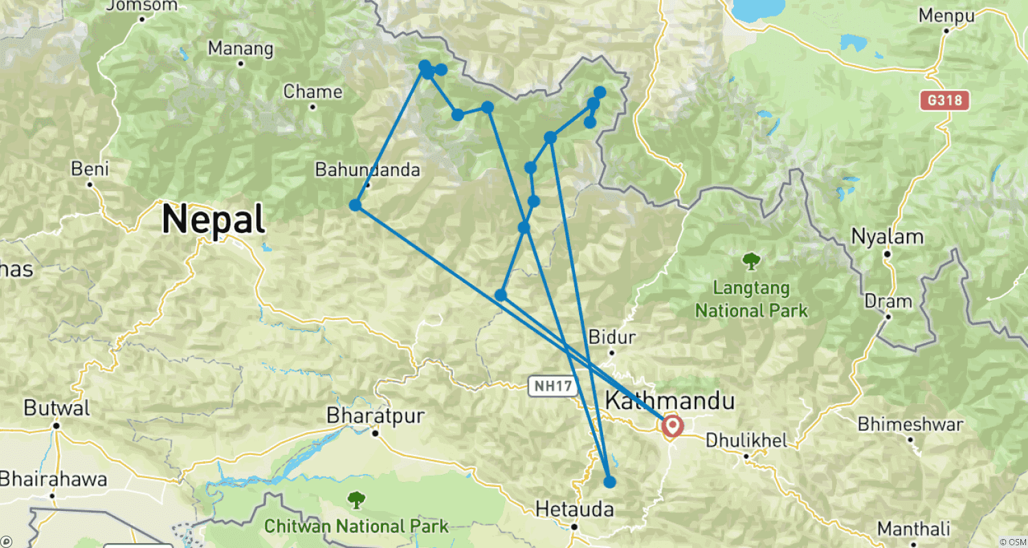 Mapa trasy: Manaslu Tsum Valley Trekking