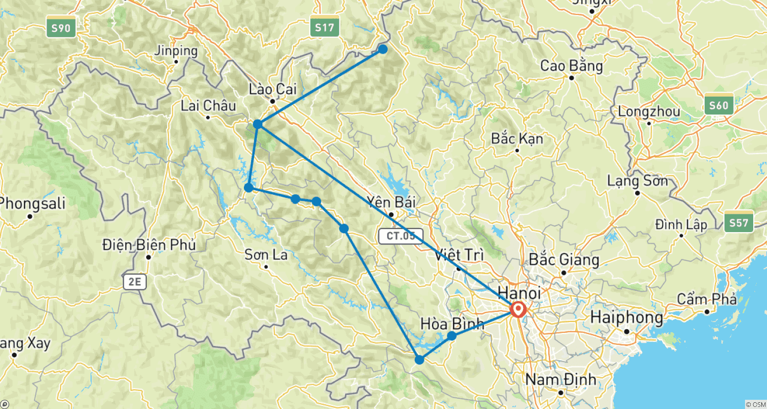 Mapa trasy: Sapa i Pętla Północno-Zachodnia - 7 Dni
