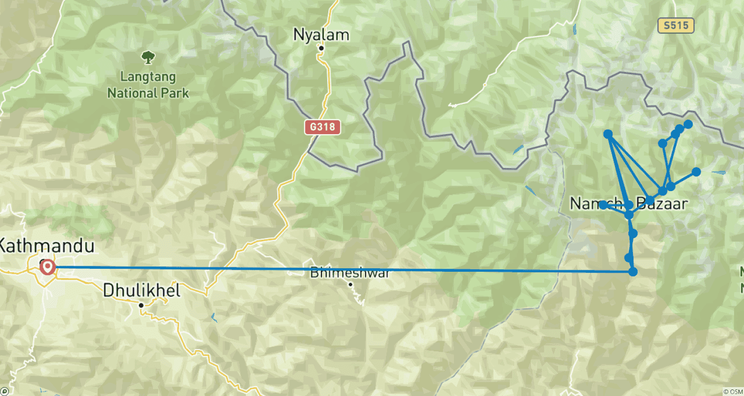 Mapa trasy: Luksusowy Trek do Bazy pod Mount Everestem 14 Dni