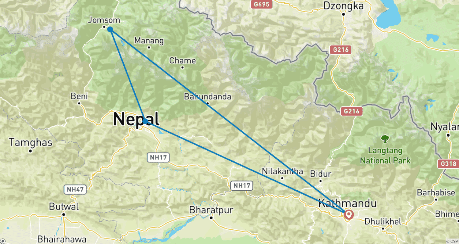 Mapa trasy: Pielgrzymka do Jomsom i Muktinath