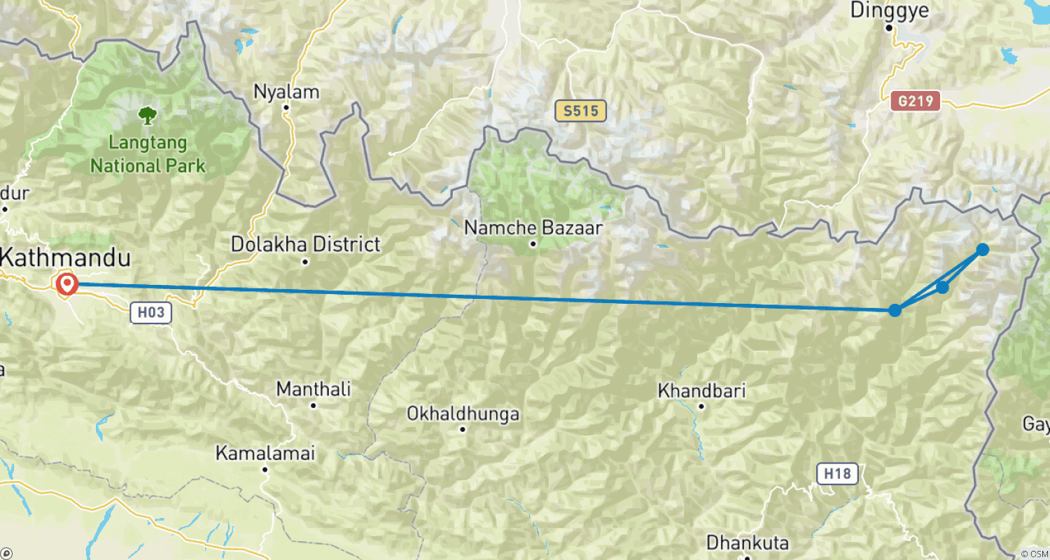 Mapa trasy: Baza pod Kanczendzongą - 19 dni