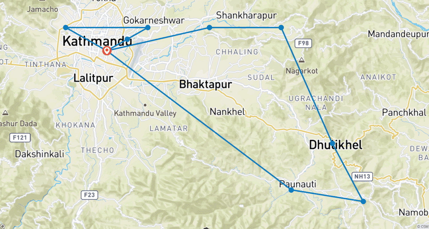 Mapa trasy: Hike Kathmandu Rim with Heritage Tour - Experience lifestyle, Nature and Culture
