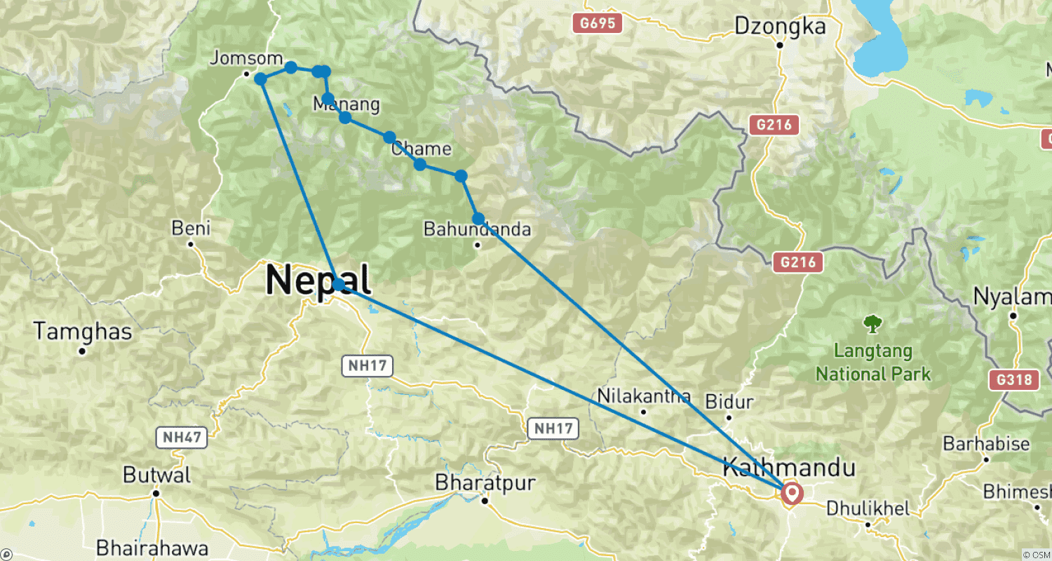 Annapurna Kora Trekのルートマップ