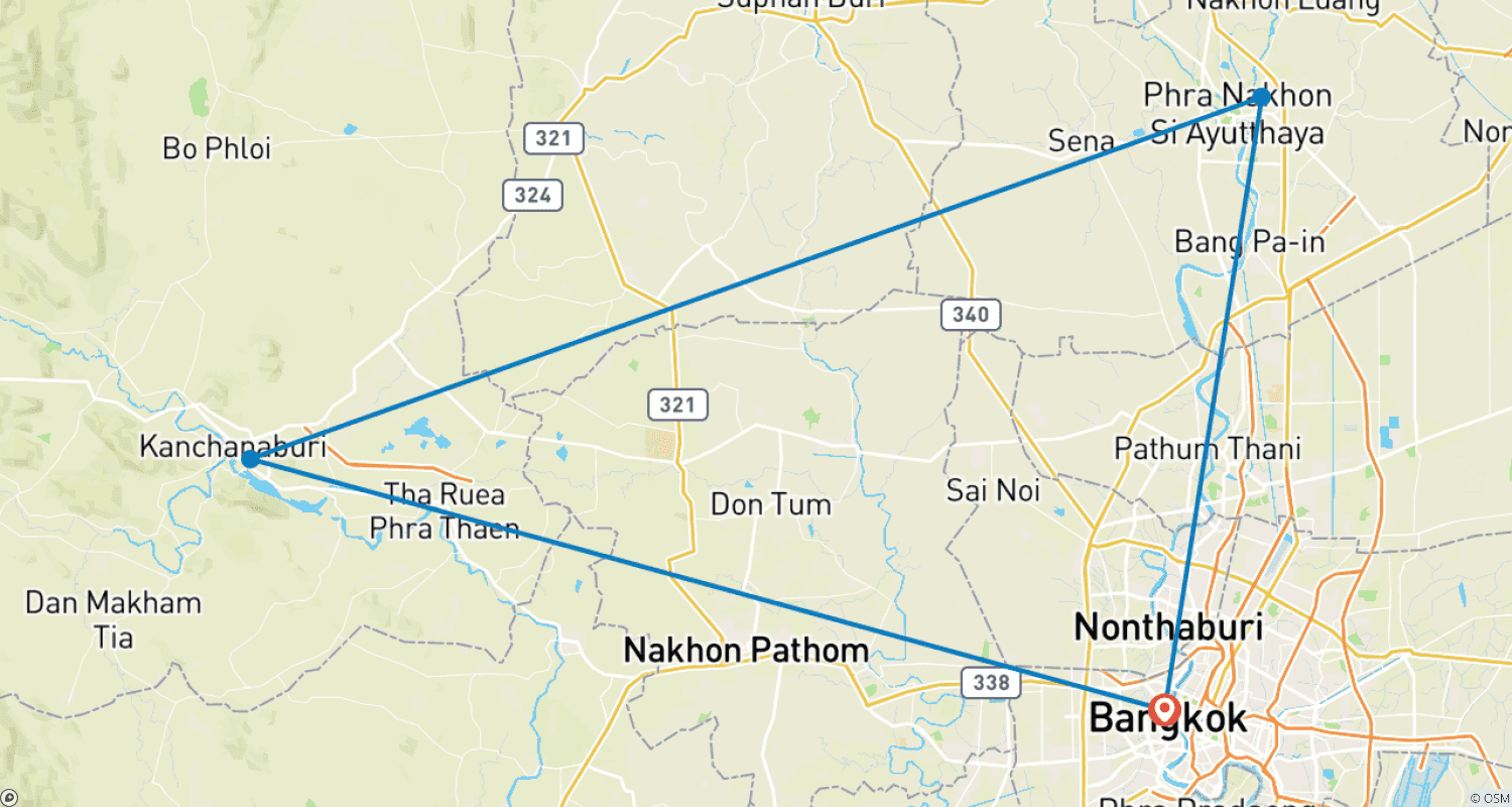 Mapa do percurso de 7-Day Bangkok, Ayutthaya & Kanchanaburi Private Tour (Bespoke P.T.)