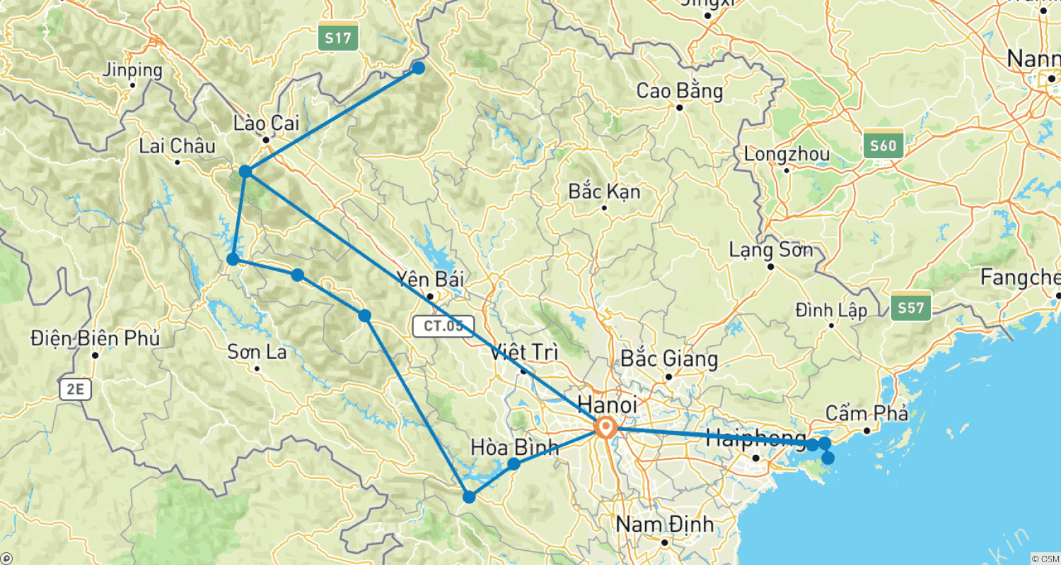 Mapa do percurso de Bela Sapa e Noroeste - 10 Dias