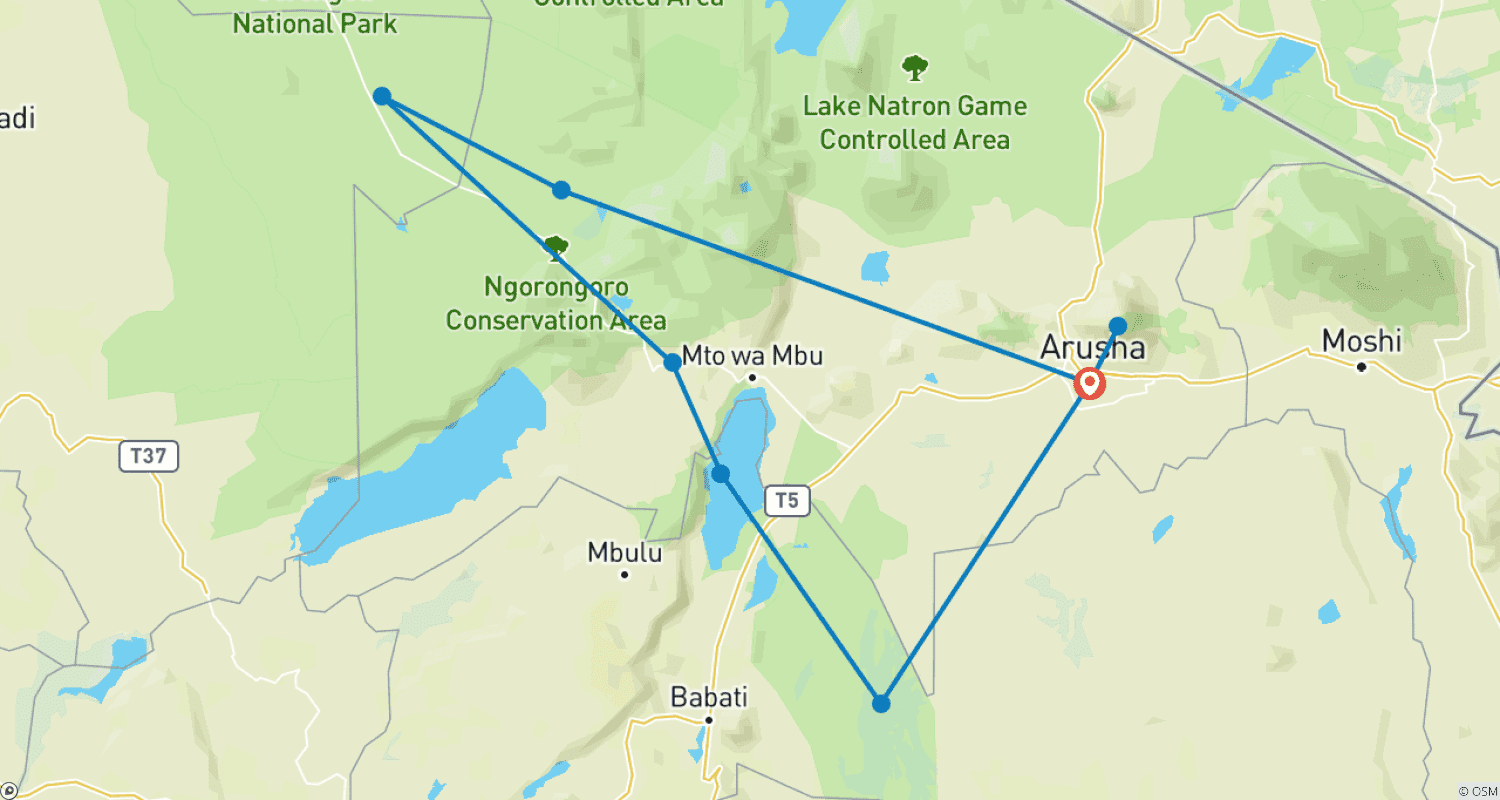 Mapa do percurso de Safari de Médio Porte de 7 Dias e 6 Noites