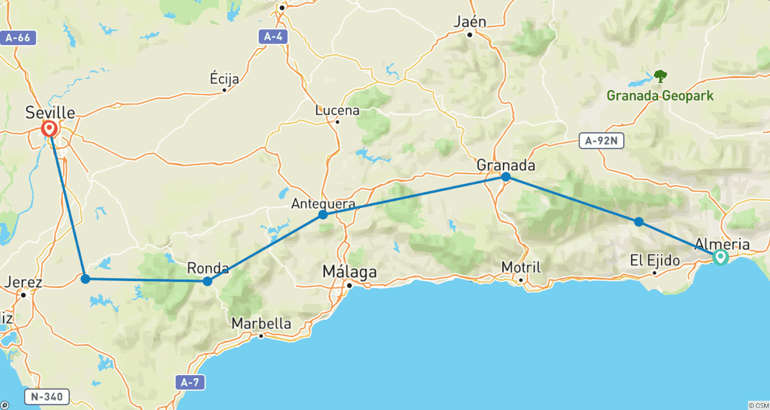 Mapa do percurso de Desafio Trans Andaluzia