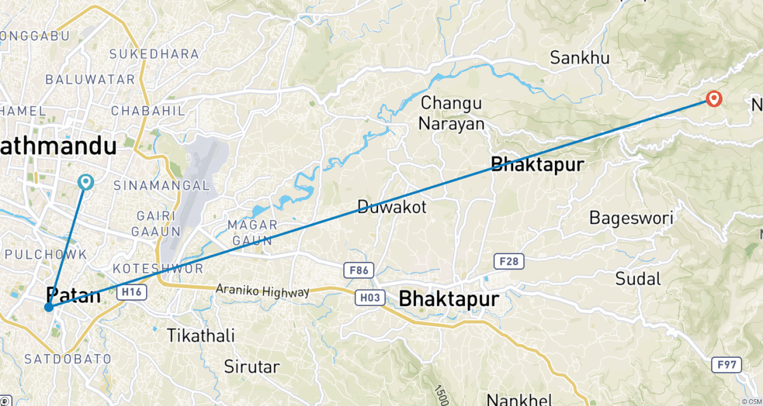 Kathmandu Nepal Tour- 5 Daysのルートマップ