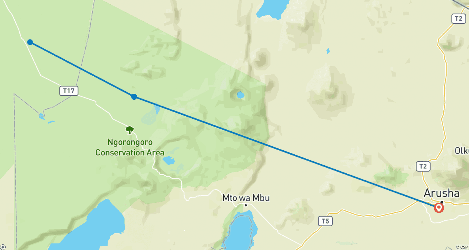خريطة مسار جولة لمدة 3 أيام إلى أفضل حدائق إفريقيا (Serengeti و ngorongoro crater)