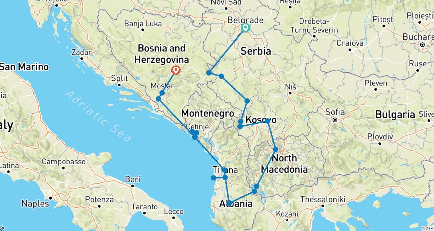 Mapa trasy: Mozaika Bałkańska