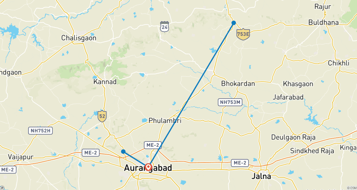 Mapa trasy: Wycieczka do jaskiń Aurangabad, Ajanta i Ellora