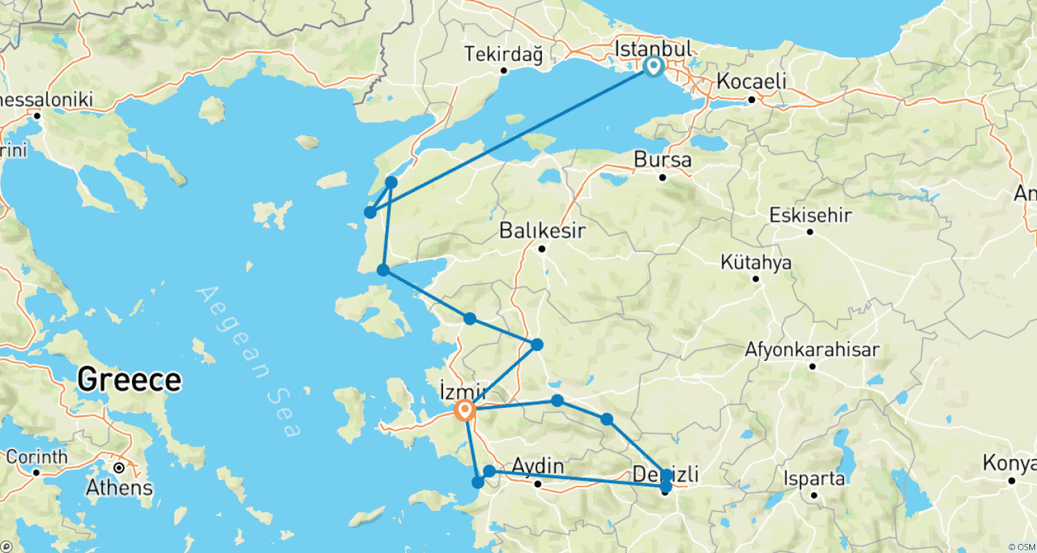 خريطة مسار 8 Days - Biblical Turkey Tour