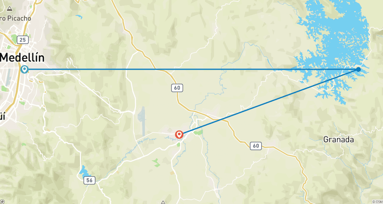 Mapa do percurso de 4 Dias Medellín - Tour Privado