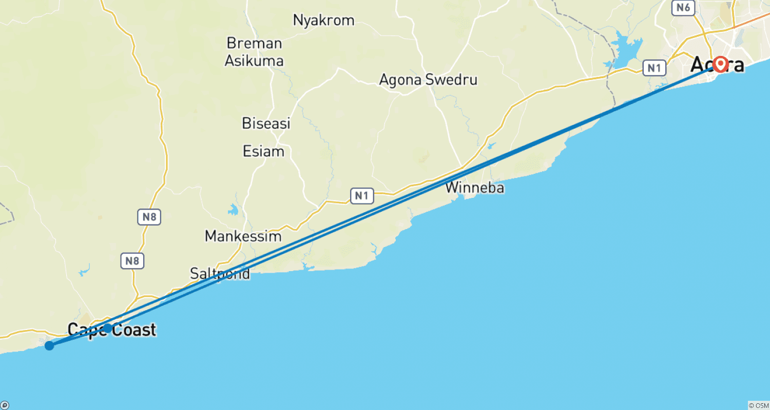 Mapa do percurso de Excursão Accra - Cape Coast