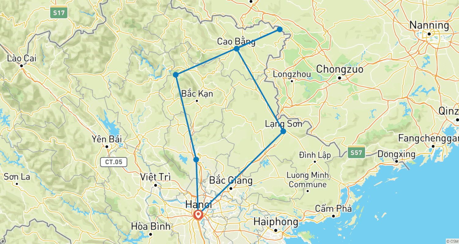 Mapa do percurso de Vietnã: Tour Privado pelo Circuito Nordeste 6 Dias/5 Noites