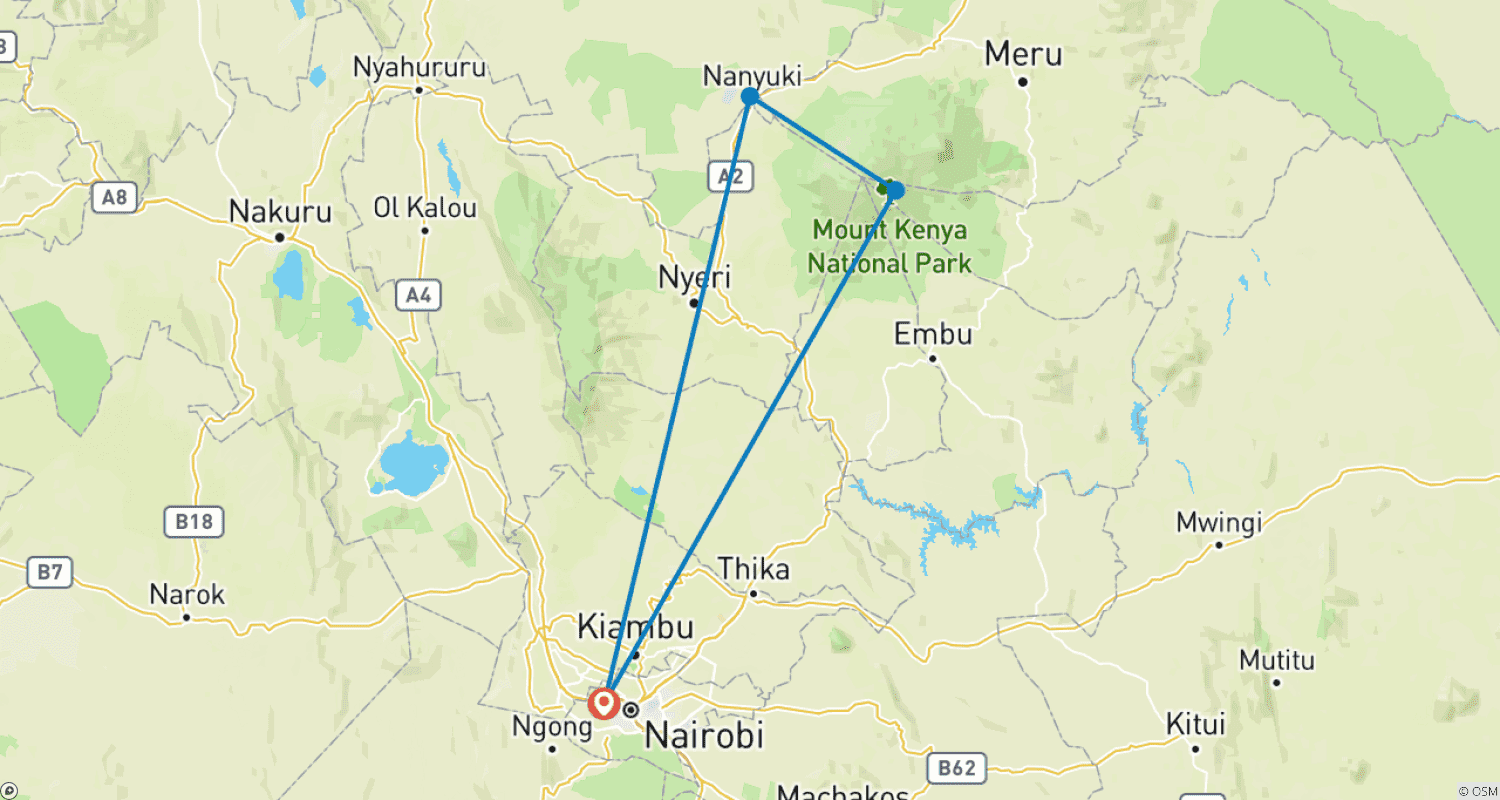 Mapa trasy: 5 Dni Wyprawy na Górę Kenia Sirimon - Chogoria