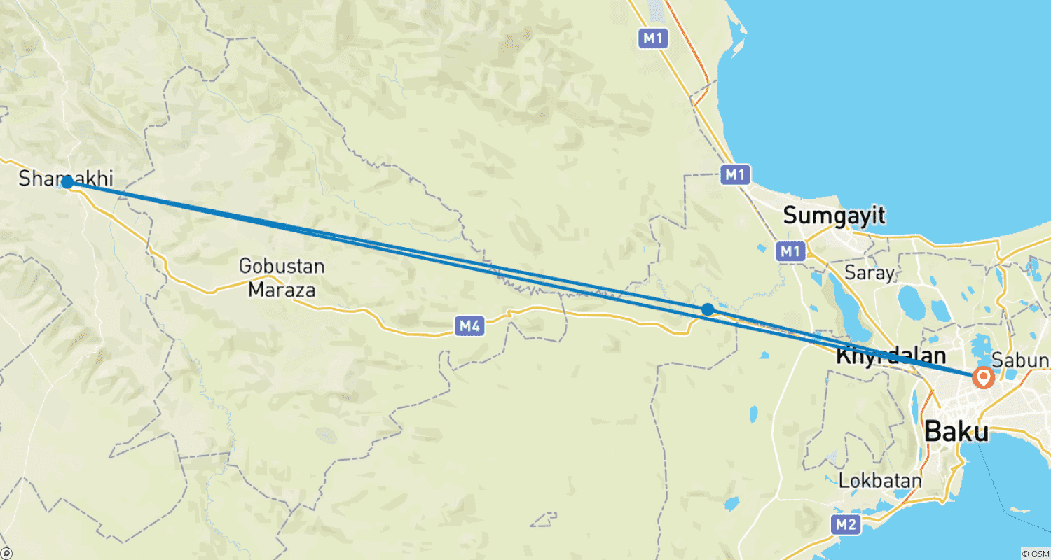 Mapa do percurso de 4 dias como um local no Azerbaijão