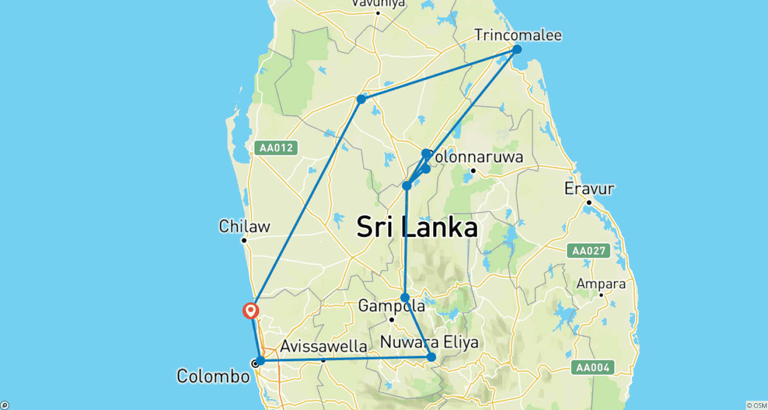 Mapa do percurso de O Melhor do Sri Lanka com Kandy Perahera