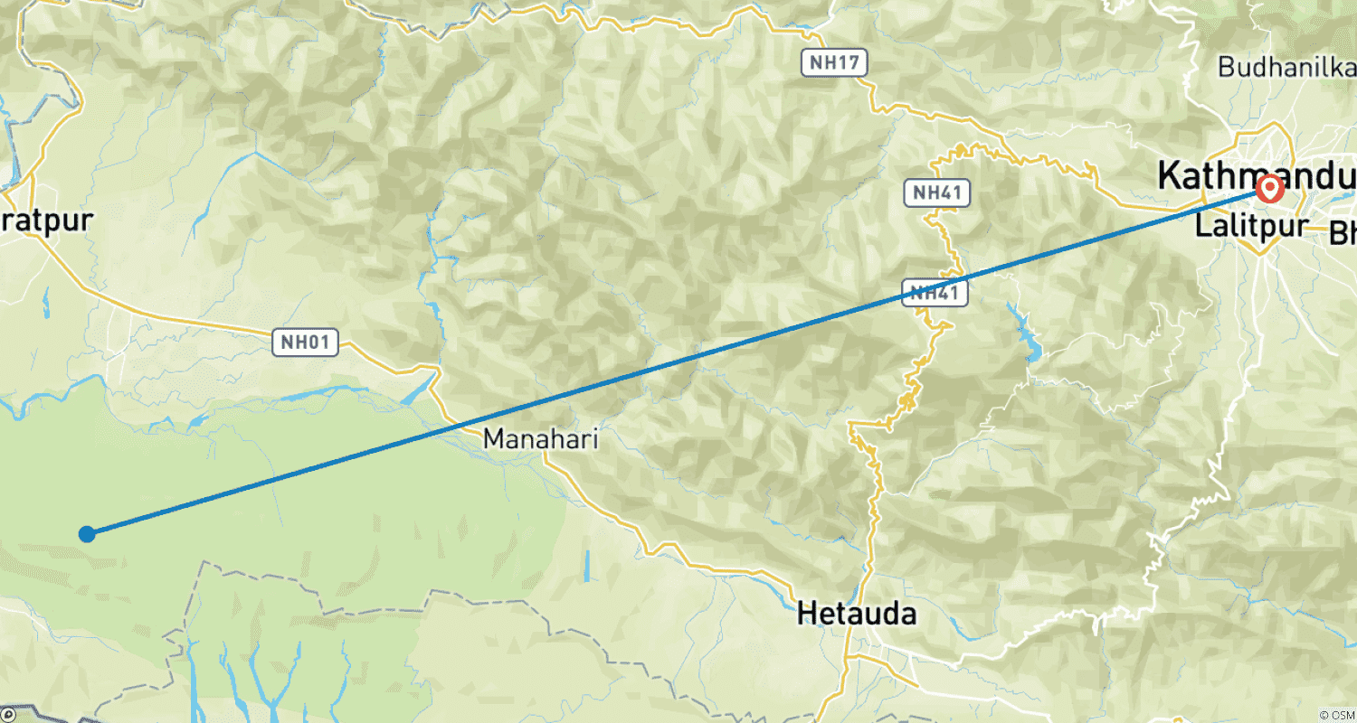 Mapa trasy: Wycieczka do Chitwan