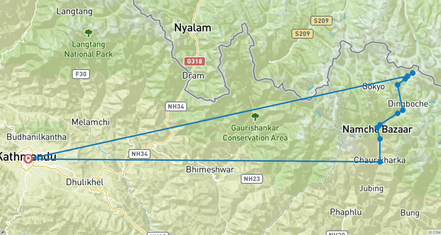 Mapa trasy: Trekking do Bazy pod Everestem - 12 dni