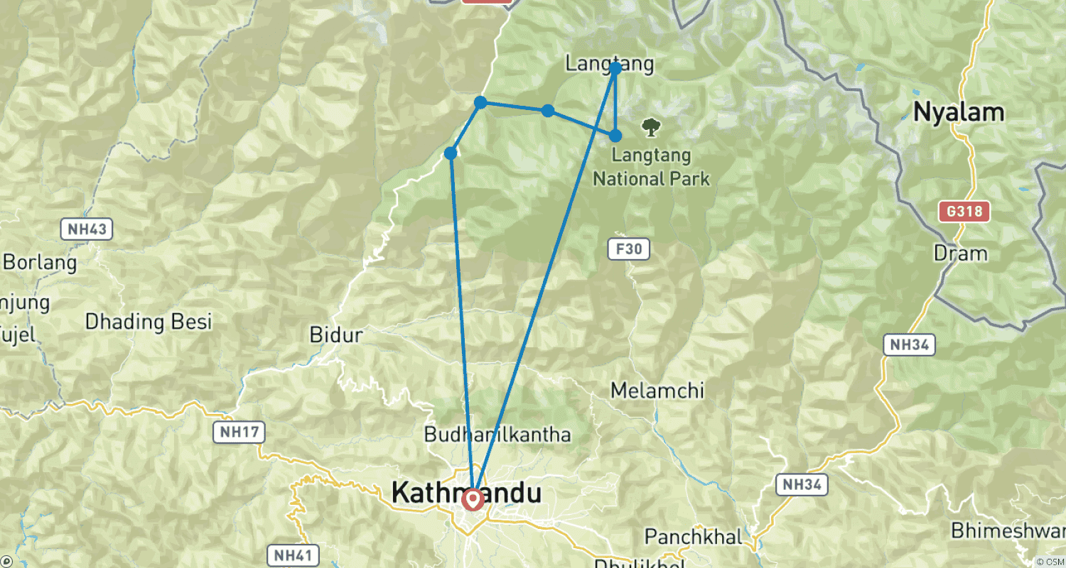 Mapa trasy: Short Langtang Valley Trek