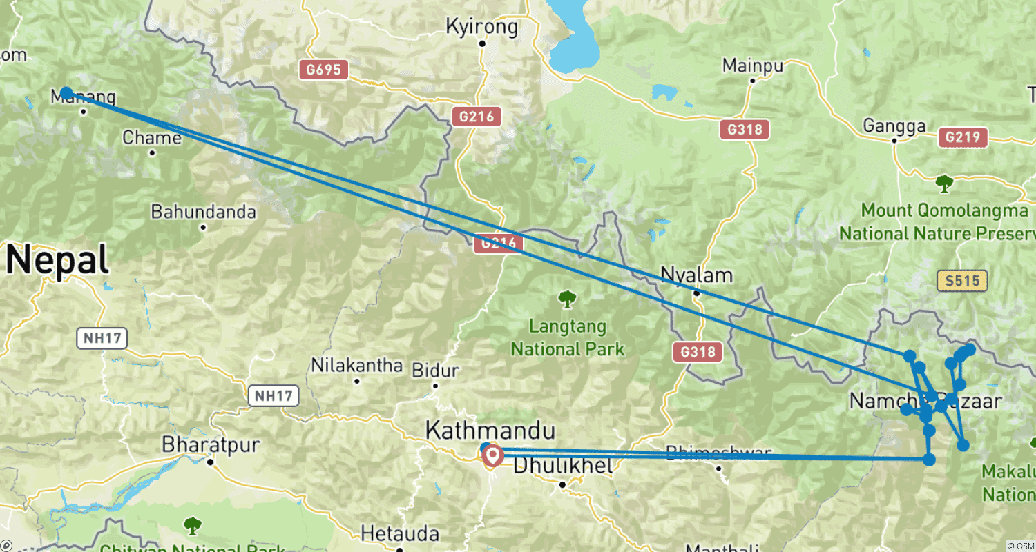 Mapa trasy: Gokyo & Everest Base Camp Trek