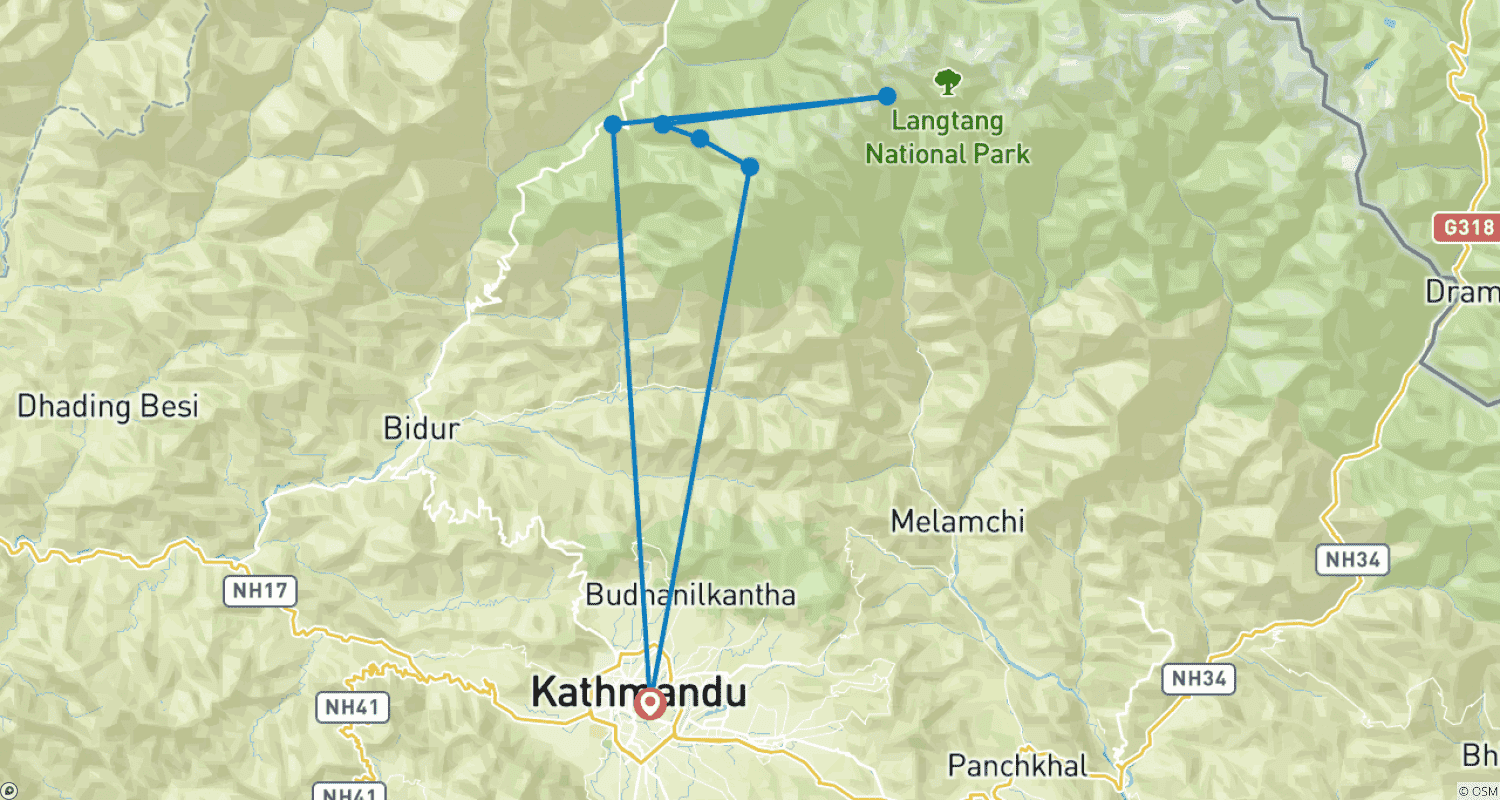 خريطة مسار Gosaikunda Lake Trek - 8 days