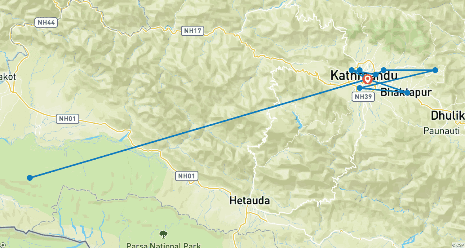 خريطة مسار Kathmandu - Chitwan Nepal Tour - Experience Heritage & Wildlife Safari