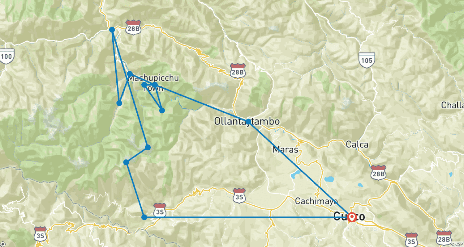 Mapa trasy: 5-dniowy Trek Salkantay do Machu Picchu