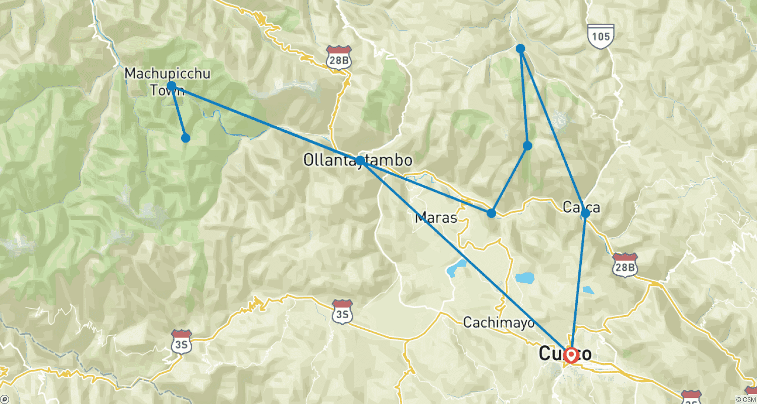 Mapa trasy: 4-dniowy trekking Lares do Machu Picchu