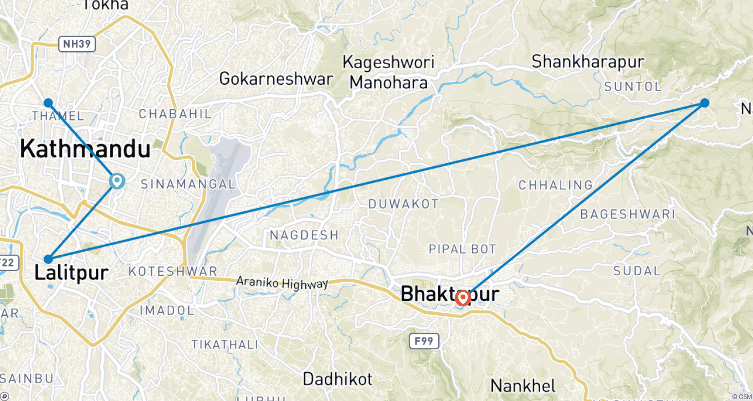 Tour in Kathmanduのルートマップ