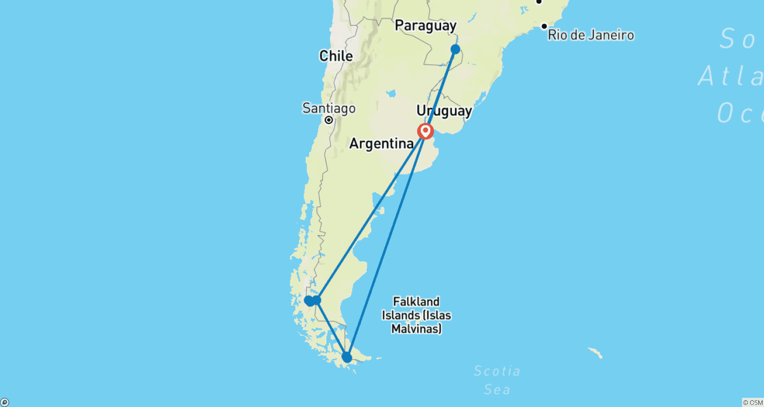 Mapa do percurso de 10 Dias de Exploração Inesquecível na Argentina