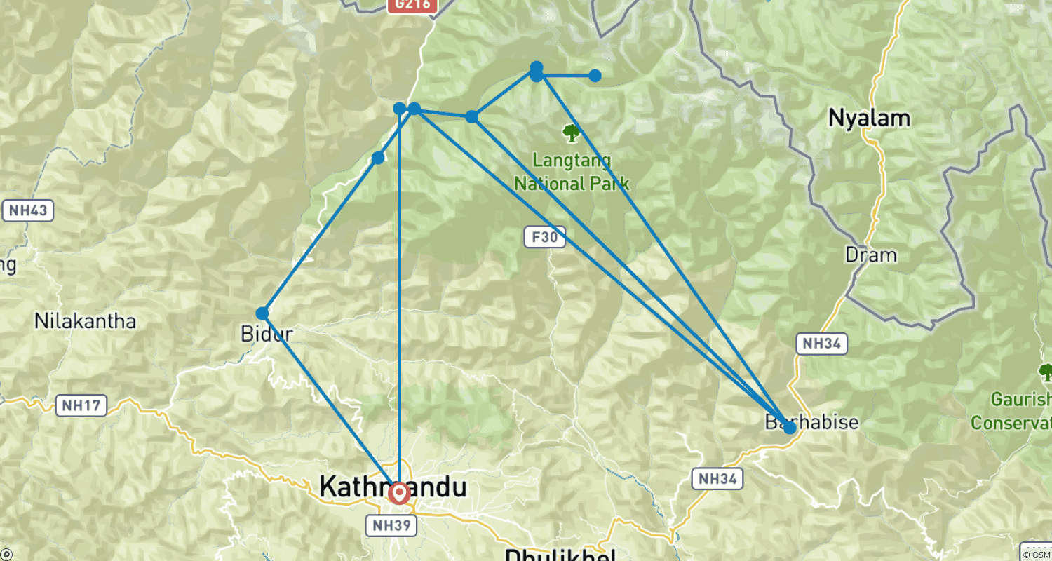Mapa trasy: Trekking w Dolinie Langtang