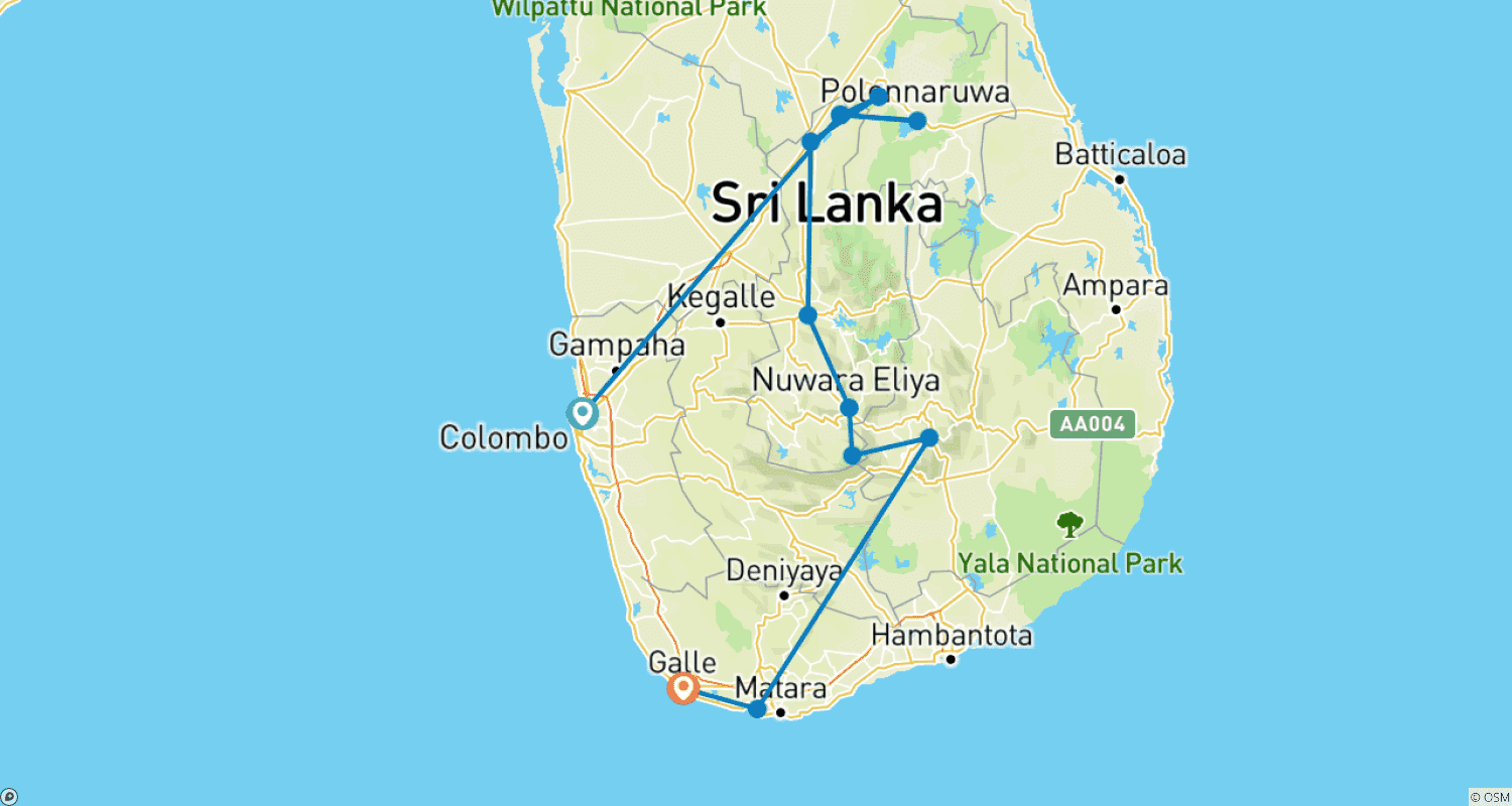 Zenith AyurSerenity Tour: Unveiling Sri Lanka's Wellness Traditionsのルートマップ