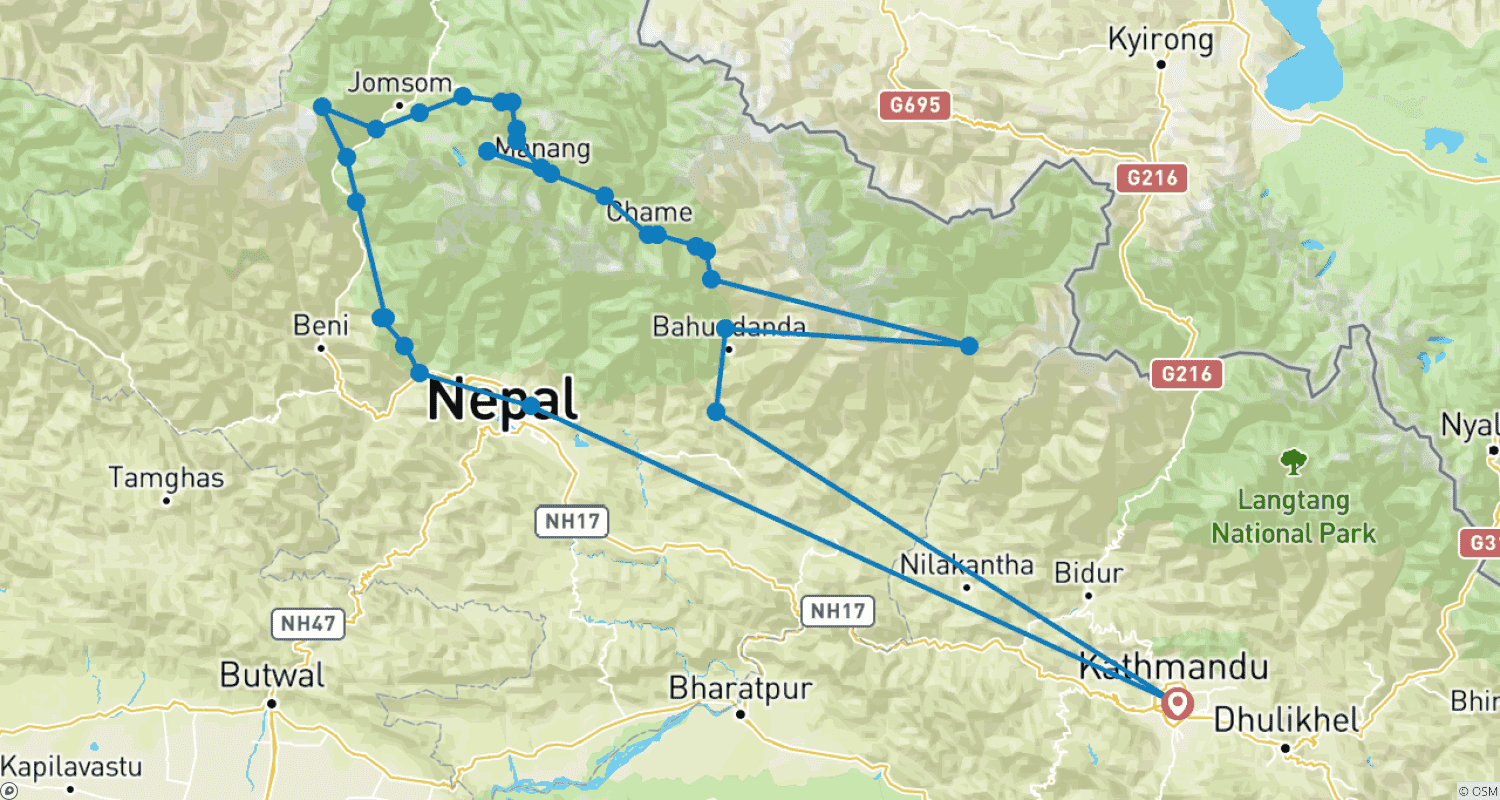 Annapurna Round Trekのルートマップ