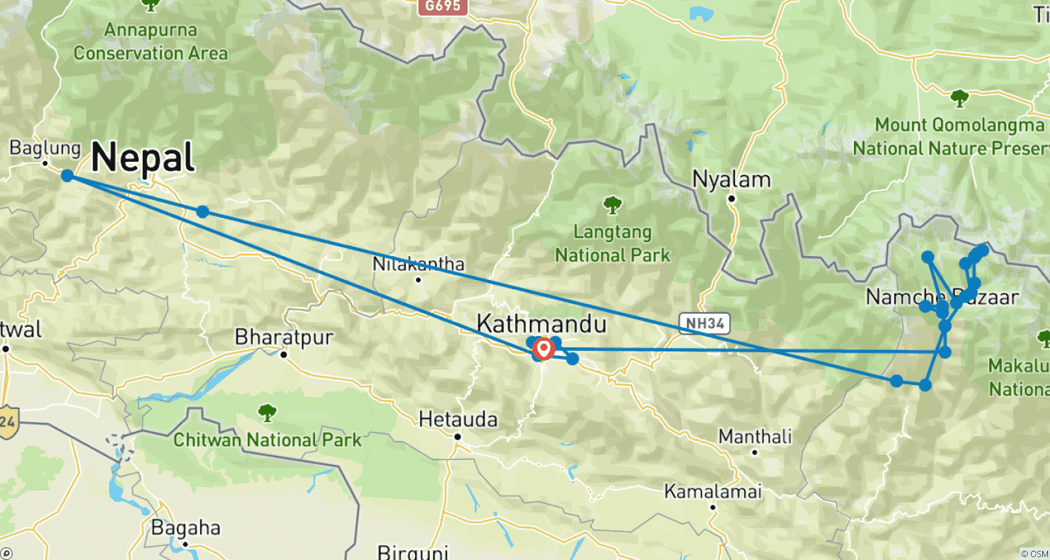 Mapa do percurso de Caminhada de Jiri ao Acampamento Base do Everest