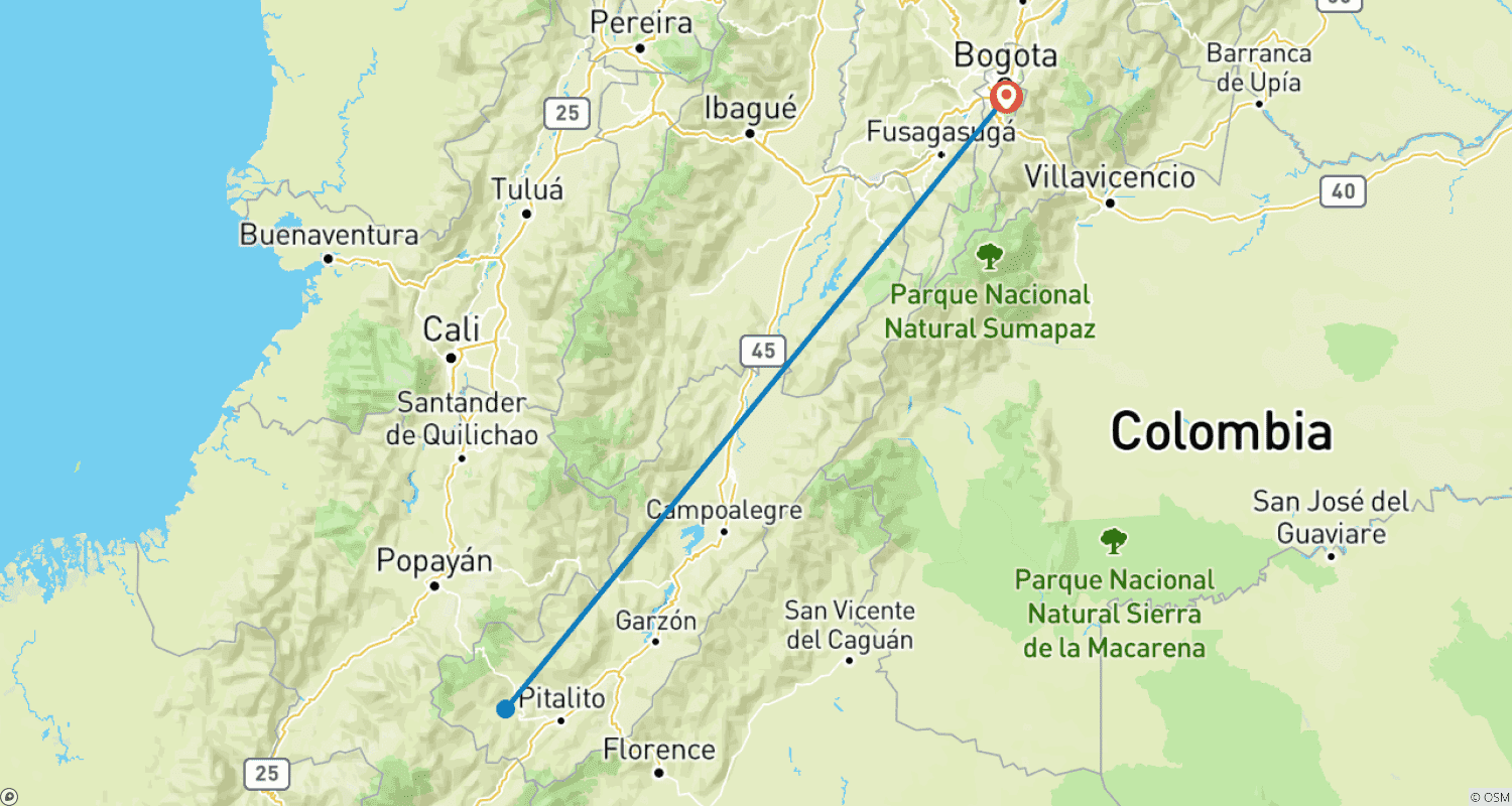 San Agustín 3-Day Tripのルートマップ