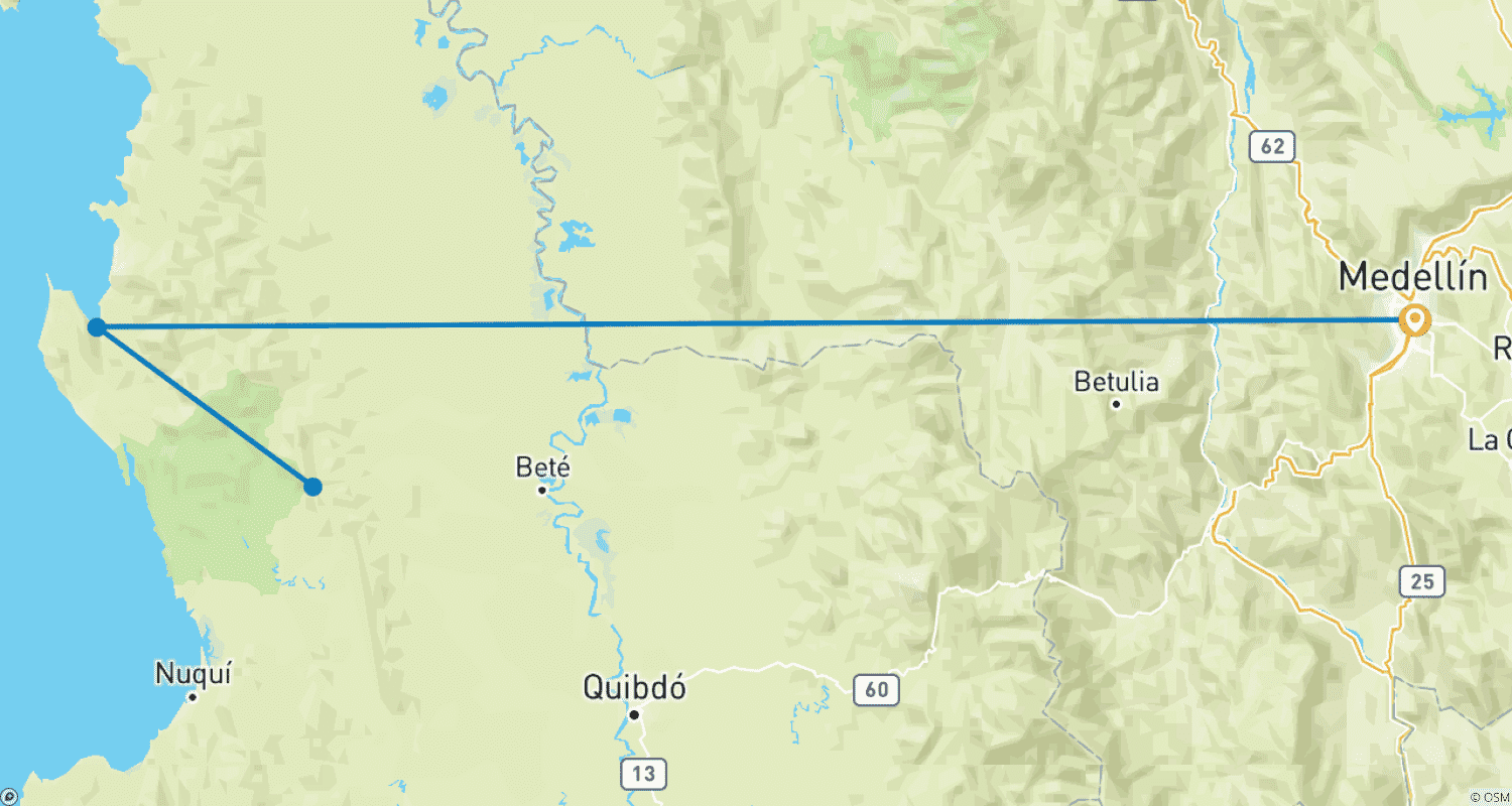 Mapa trasy: Obserwacja wielorybów w Chocó – 4-dniowa przygoda