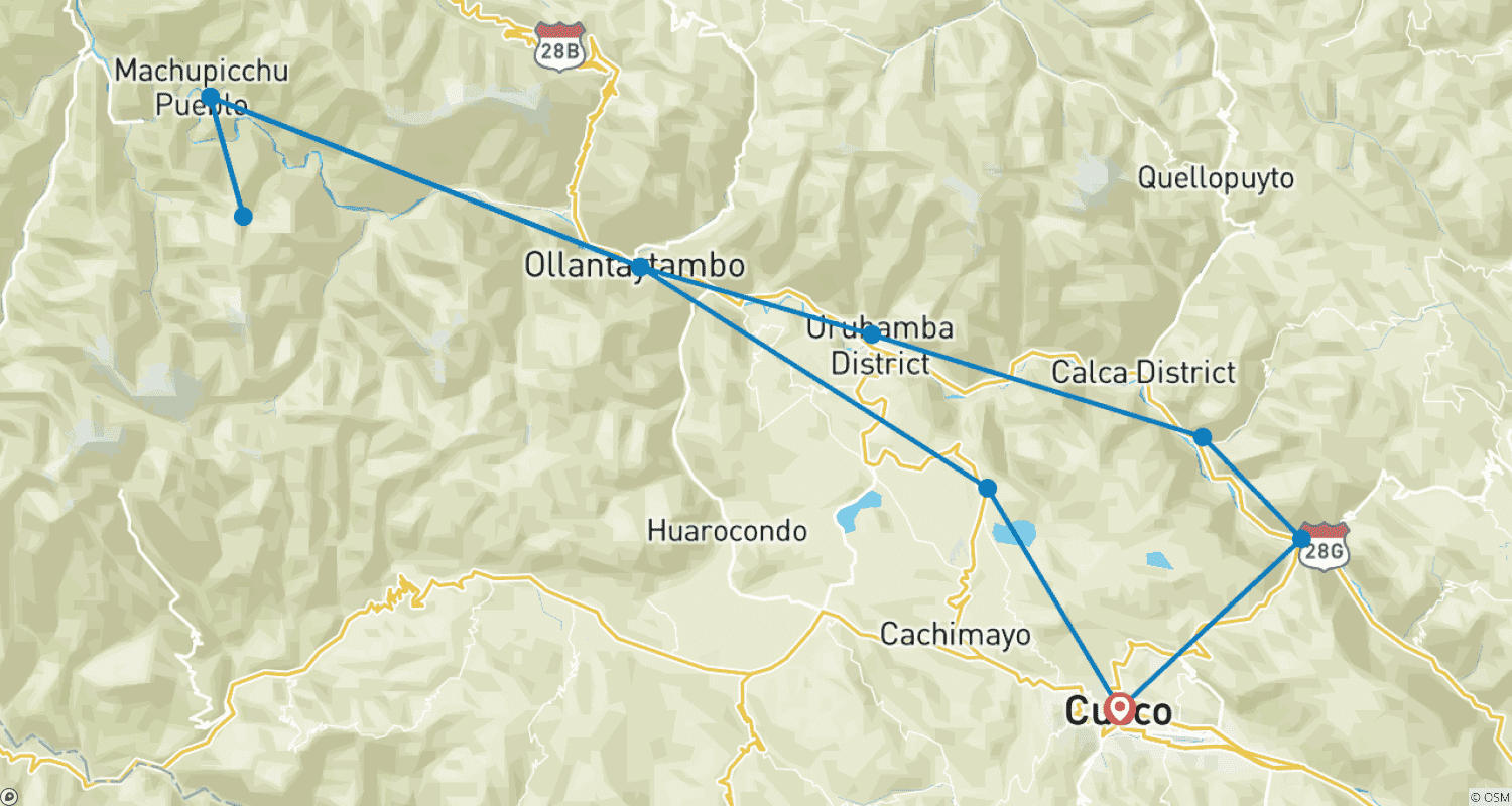 Mapa do percurso de Machupicchu and Sacred Vally 2 days / 1 night