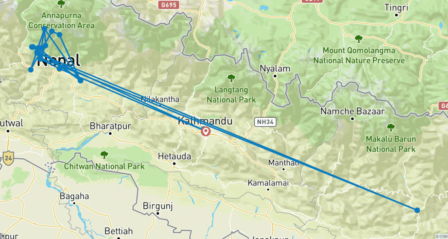 Mapa trasy: Samodzielny Trek do Bazy Annapurny