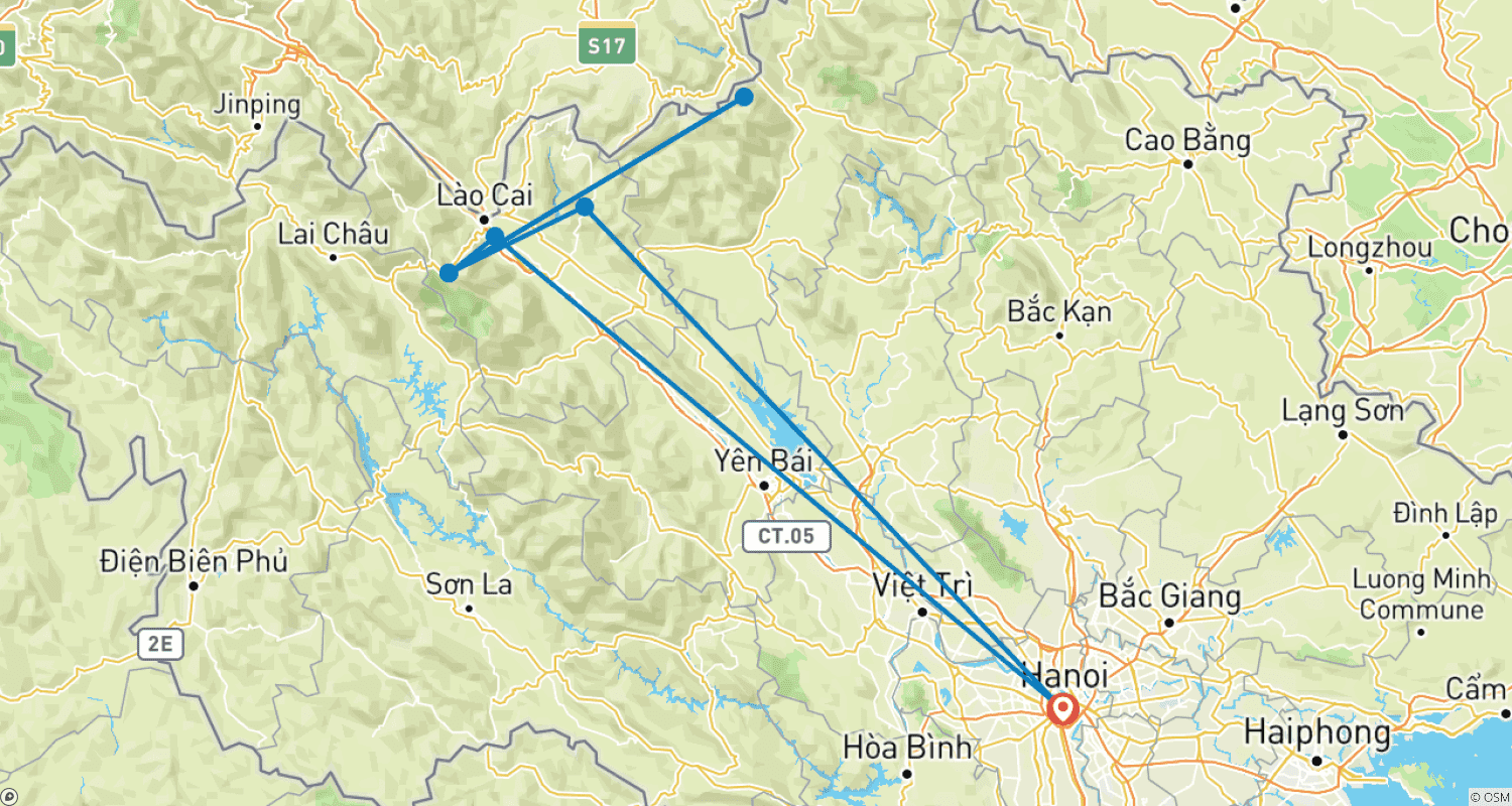Mapa do percurso de Caminhada em Sapa e Mercado de Bac Ha: 4 dias