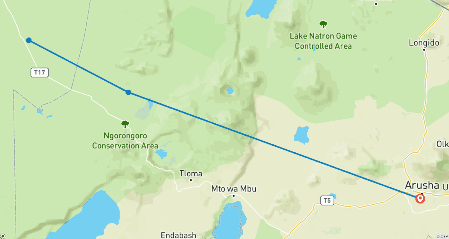 Mapa do percurso de Excursão de 3 Dias ao Parque Nacional do Serengeti e à Cratera de Ngorongoro